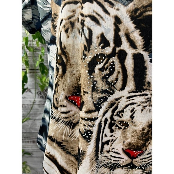 Tiger Mates Tunic Top Medium Large Brown Gray Silk Safari Africa Jungle Disney - Picture 3 of 10